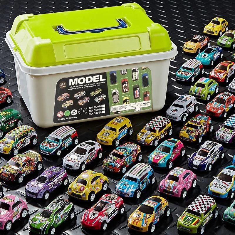 Alloy Pull Back Car Set 10/20/30/50Pc Storage Box Kids Mini Racing Car Plane Model Vehicle Collections Toys Boys Children Kids