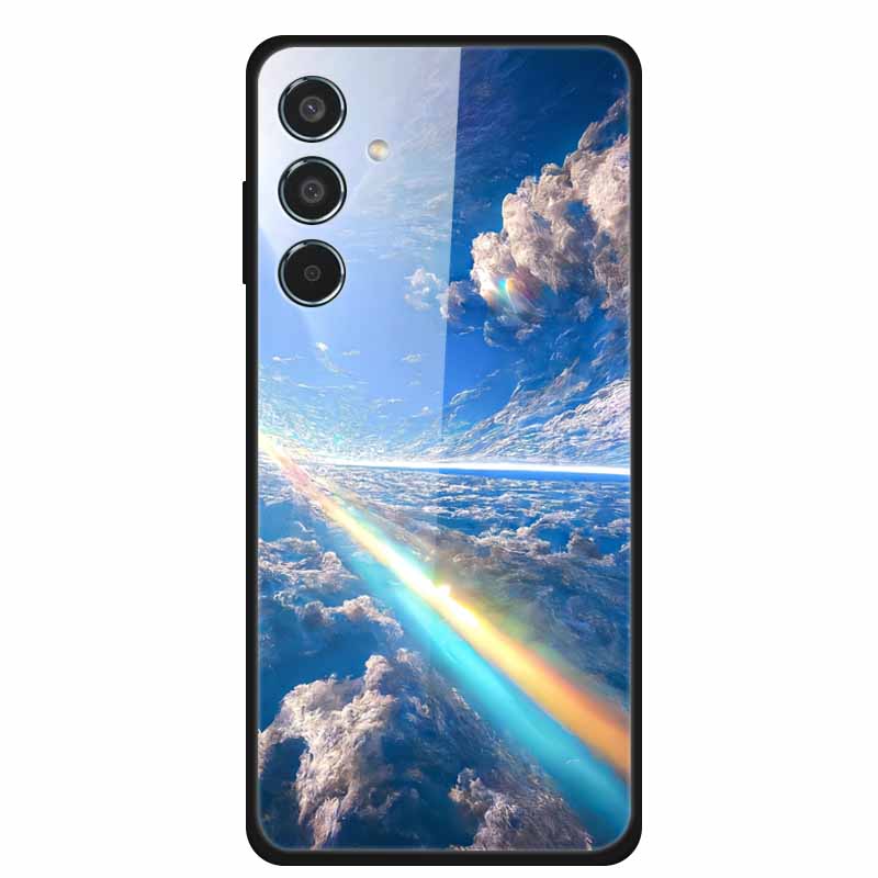 Glass Cellphone Case For Samsung Galaxy M35 Hard Plastic Back Cover For Samsung M 35 Flowers Painted Cases Fundas Shell Shield