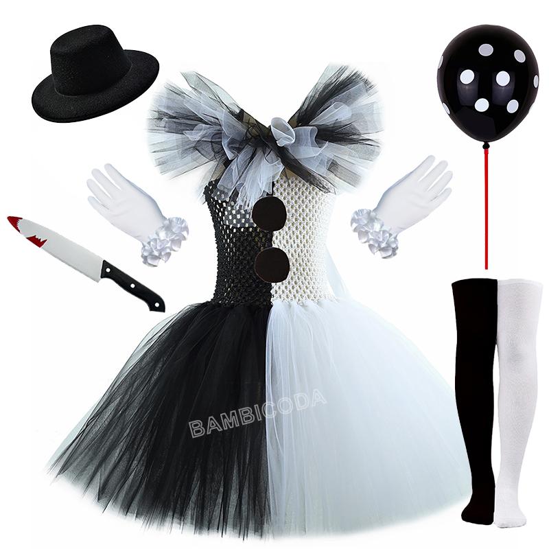 Das Clownskostüm Terrifier Art Girl Schwarz Weiß Ausgefallenes Tutu-Kleid Horror Joker Kleid für Mädchen Halloween Karnevalsparty Kostüme