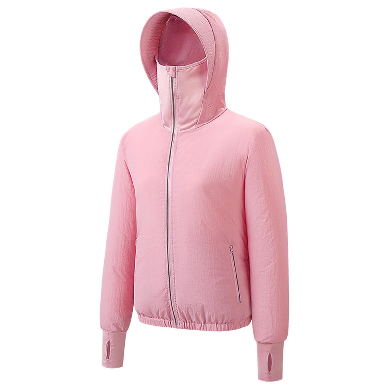 

Женская летняя куртка с вентилятором (Без вентилятора) Рабочая одежда с длинным рукавом, капюшоном и молнией, защита от теплового удара, однотонная S розовый