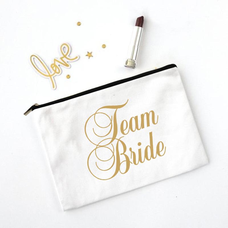 Team Bride Makeup Bag Bachelorette Party Cosmetic Bags Bridesmaid Toiletries Organizer Female Storage Make Up Case Wedding Gifts