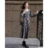 Demana Women's Winter Elegant Tie-Dye Print Flared Sleeve A-line Dress
