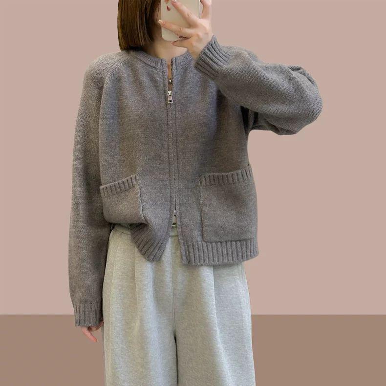 Women s Trendy 2025 Thickened Loose Knit Zipper Cardigan Sweater Small