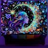 Serborlur Blacklight Sun and Moon Tapestry UV Reactive Psychedelic Floral Tapestries Galaxy Space Tapestry Hippie Boho Mandala Wall Hanging Flower