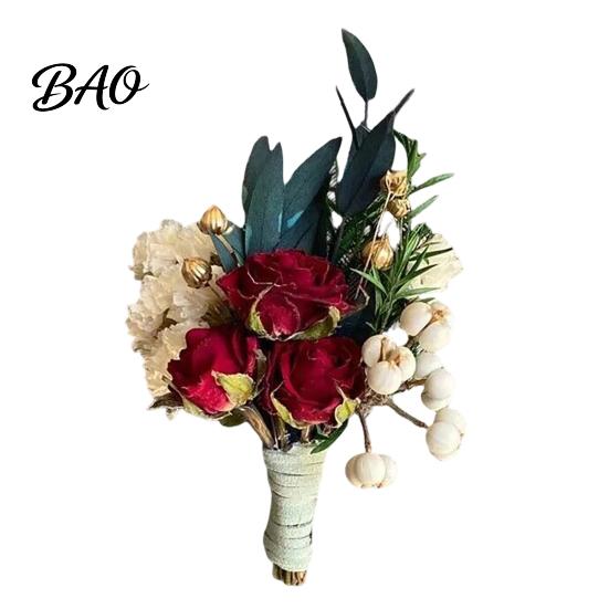 Bridal Party Floral Decor Dried Flower Boutonniere, Preserved Wedding Corsage, Rustic Natural Dry Gift Box Decoration Brooch Pin for Groom Bride