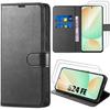 Case and 2 Tempered Glasses for Samsung Galaxy S24 FE - Anti-Scratch Synthetic Leather - Black - with 2 Tempered Glasses