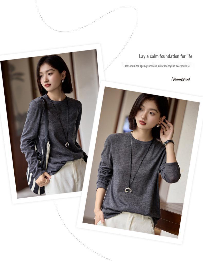 2025 Autumn Women's 80-Count Fine-Spun 100% Cashmere Crew Neck Knit Long Sleeve Base Layer