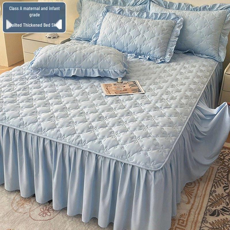 A-class Thick Quilted Bed Skirt - Winter Dustproof Non-Slip Bed Cover with Princess-Style Skirt Edge