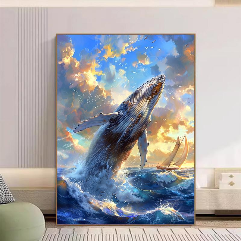 5d DIY Diamond Painting Cross Stitch Marine Whales Diamond Embroidery Mosaic Full Round Drill Home Decor