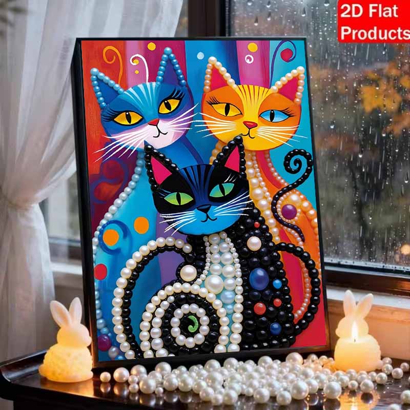 DIY Abstract Cat Pearl Diamond Art Kits Without Frame 30x40cm Gem Art Diamond Painting Kits for Adults/Beginners Gift Idea Home Wall Decor