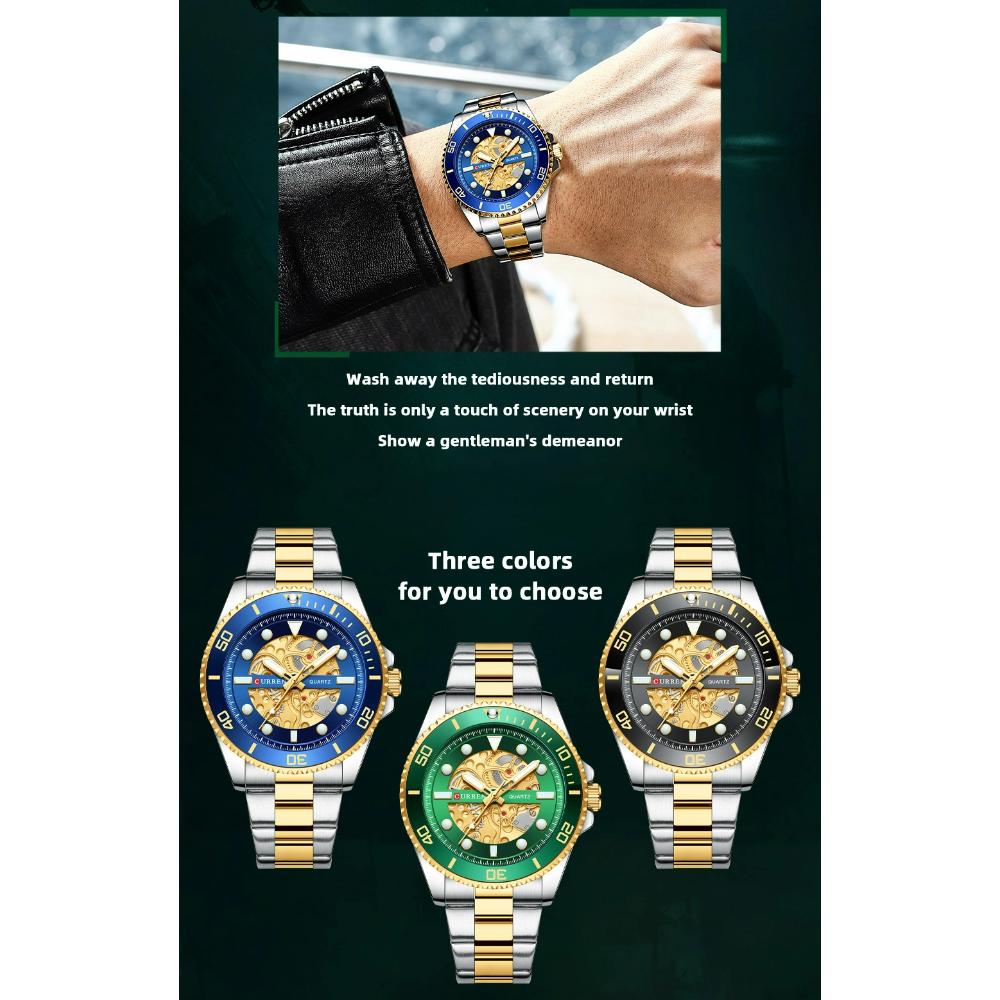 CURREN Fashion Business Men's Watch Quartz Waterproof Night Light Unique Rotating Bezel Luxury Watches