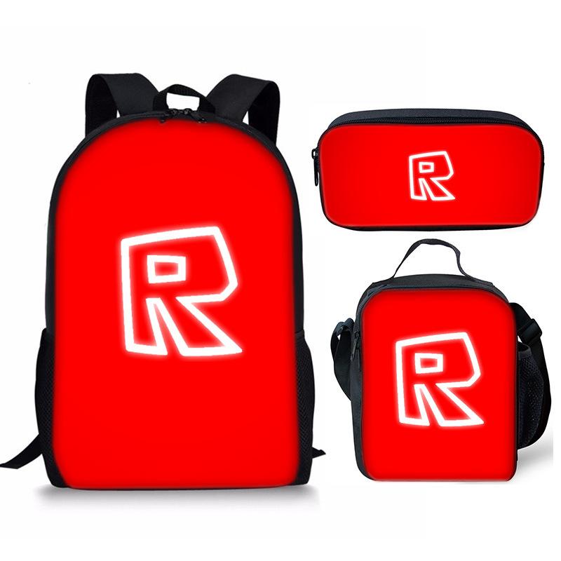 New Roblox Student School Bag Roblox Digital Printing Backpack Three-piece Set Lunch Bag Pencil Case