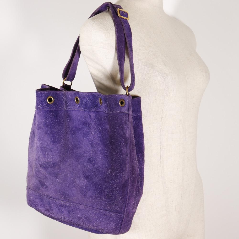 Hermes Market GM Shoulder Bag Purple Suede Women Used