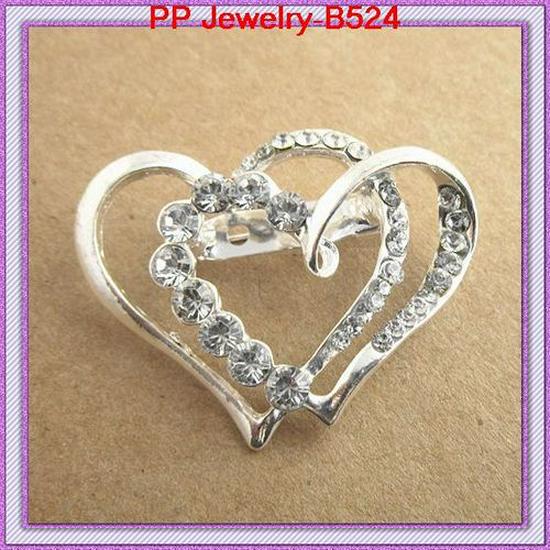 Elegant Double Heart Crystal Rhinestone Sweater Brooch Pin B524 Unisex