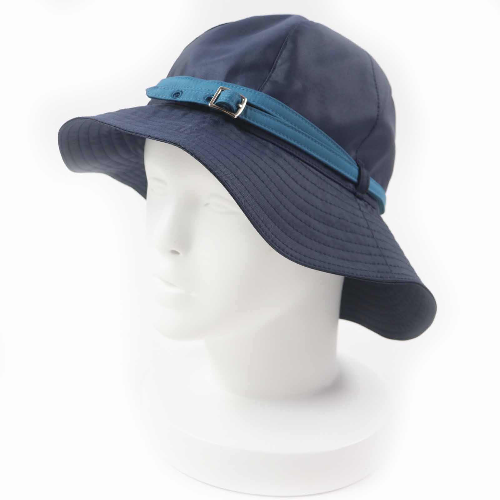 Great HERMES hat Belted hat/ Navy light blue polyester Women 56 Used
