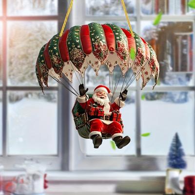 Hot Air Balloon Christmas Ornament 2D Flat Acrylic Santa Claus On A Hot Air