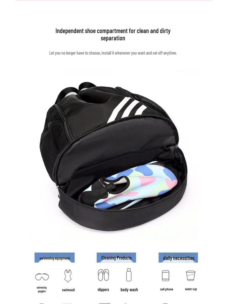 Leichter Rucksack mit Kordelzug und großem Fassungsvermögen für Schwimmen, Reisen oder Sport mit Trocken-/Nassfach