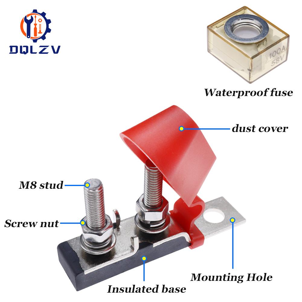 M8 Terminal Mount Fuse Block Kit 30A-300A 58V Ring Fuse Marine Battery Terminal Holder Ignition Protection For Boat Truck RV