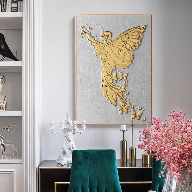 Nordic Retro Golden Angel Canvas Abstract Painting Home Decor Vintage Posters and Prints Wall Pictures Living Room No Frame