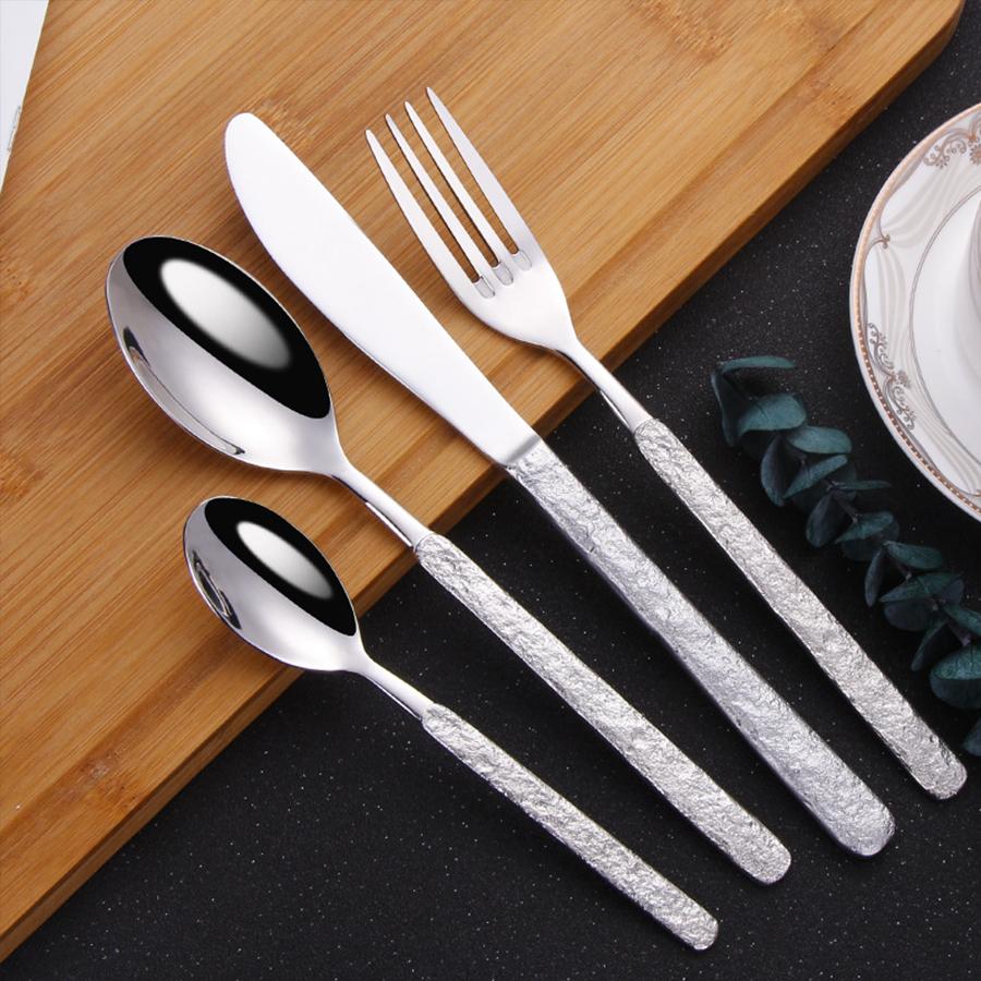 Stainless Steel Cutlery Set Steak Knife Fork and Coffee Spoon Stone Textured Handle High-end Suitable for Restaurants and Hotels