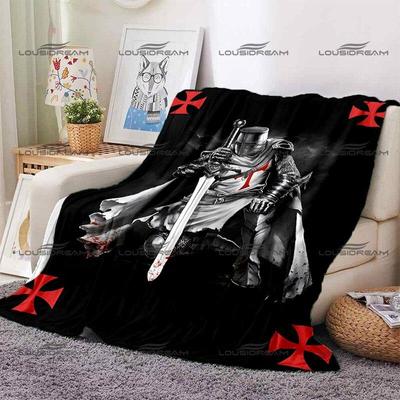 Coperta con motivo a croce crociato Cavalieri Templari Coperta sottile in flanella calda Coperta portatile per la pausa pranzo in ufficio, da viaggio