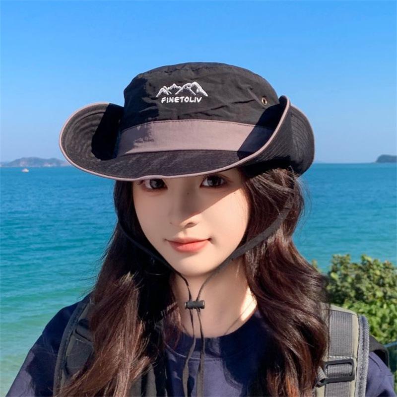 New letter color matching sun hat men's and women's sun protection breathable bucket hat versatile outdoor western cowboy mountaineering hat