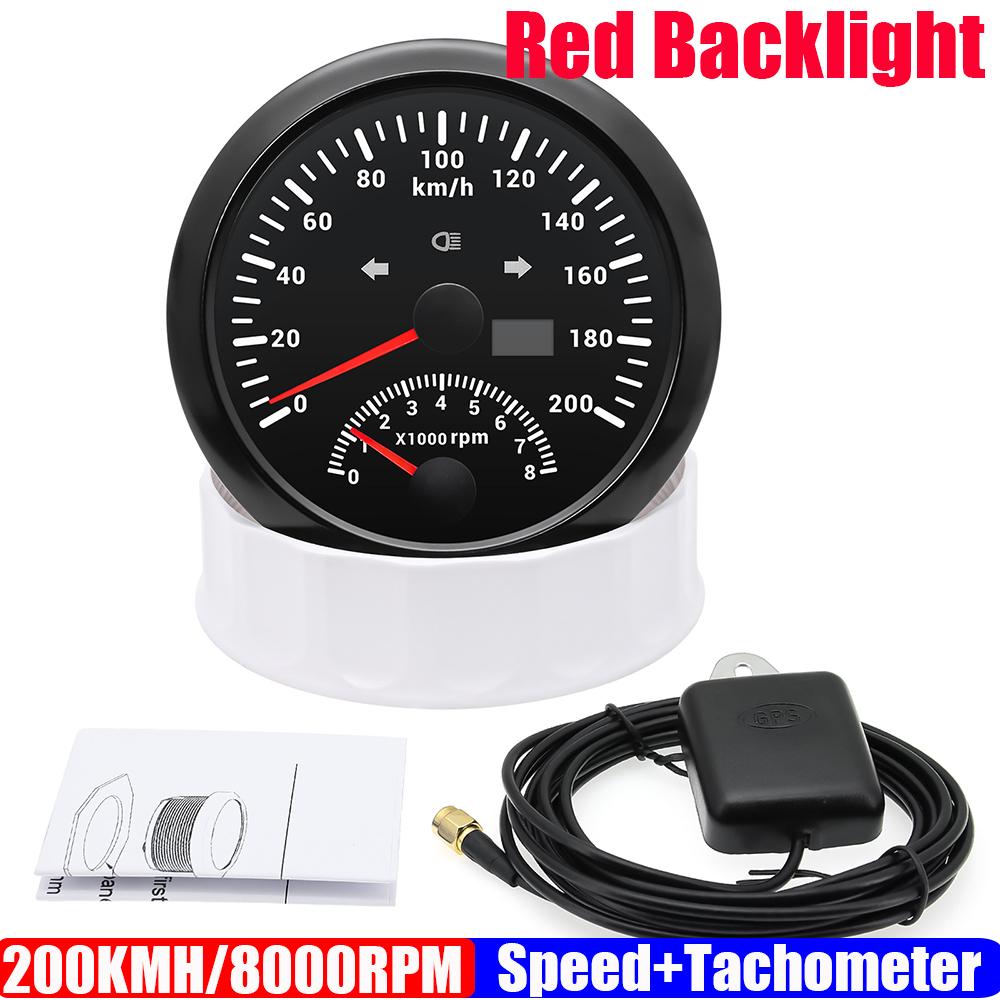 120KMH 200KMH GPS Speedometer Gauge+Tachometer 8000 RPM 85mm Dual Gauge Odometer  with GPS Antenna Turn Light Auto Yacht 9-32V