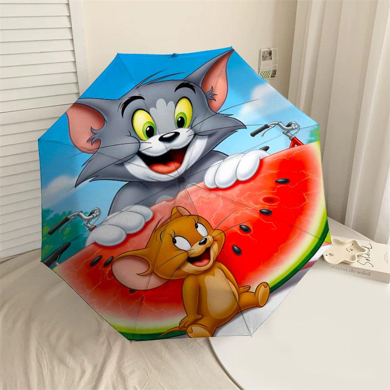 

1pc Tom and Jerry watermelon Automatic Open/Close Umbrella Compact Folding Umbrella with 8-Rib Shaft lightweight esign, for Women/Men1165A