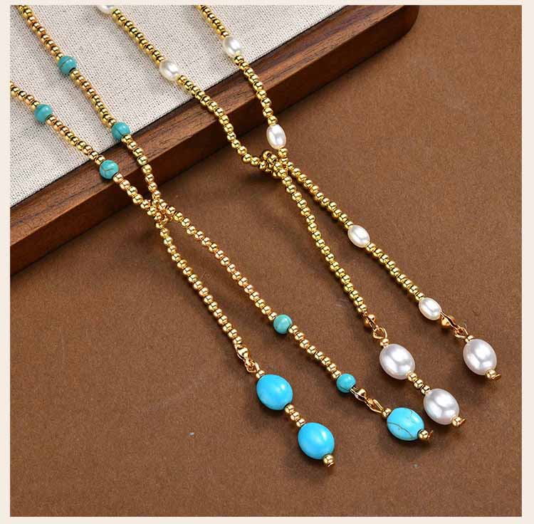 Boho Layered Long Necklace for Women, Turquoise Pearl Beaded Pendant, Sexy Y-shaped Chest Chain Necklace Statement Jewelry