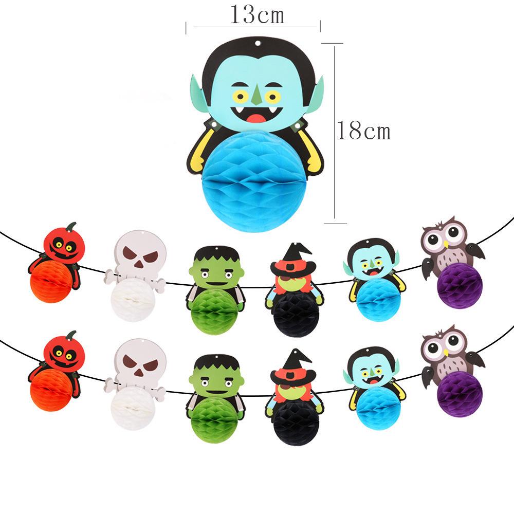 Halloween Party Decorative Paper Honeycomb Flag Ghost Witch Pumpkin Man Pull Flower Styling