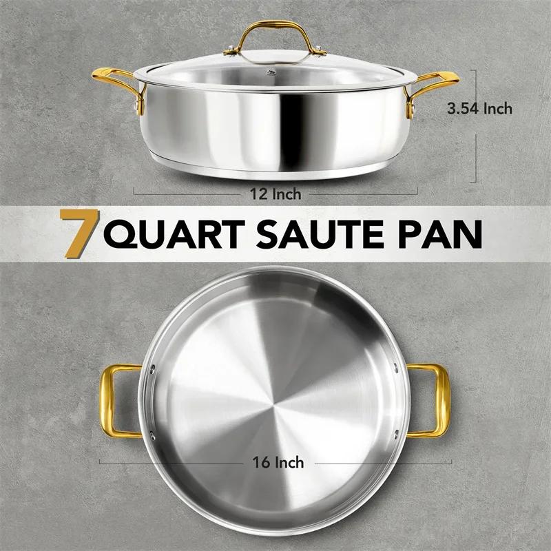 MICHELANGELO 12 Inch Stainless Steel Pan with Lid Nonstick Large Saute Pan Dishwasher Oven-Safe Cooktops Compatible Kitchenware