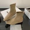 Cowhide version! Inner heightening suede pointed thin boots short boots women's shoes autumn and winter 2025 new with skirt ankle boots