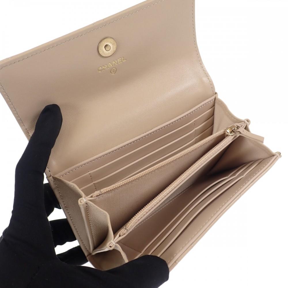 Chanel AP2700_B04852_N5025 Bifold Wallet Beige Lambskin Women