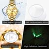 OLEVS Luxuriöse goldene Quarzuhr für Damen Edelstahl Wasserdicht Leuchtend Datum Woche Damenuhren Elegante Damenarmbanduhr