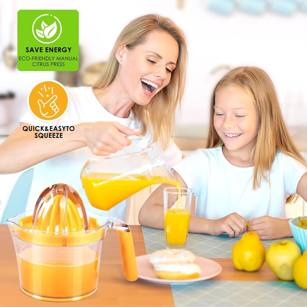 Citrus Juicer 4-in-1 Manual Juicer, ChefVille MJ02 Multifunctional Hand Juicer, Lemon Lime Squeezer with Comfortable Grip Handle, 21-Ounce Capacity