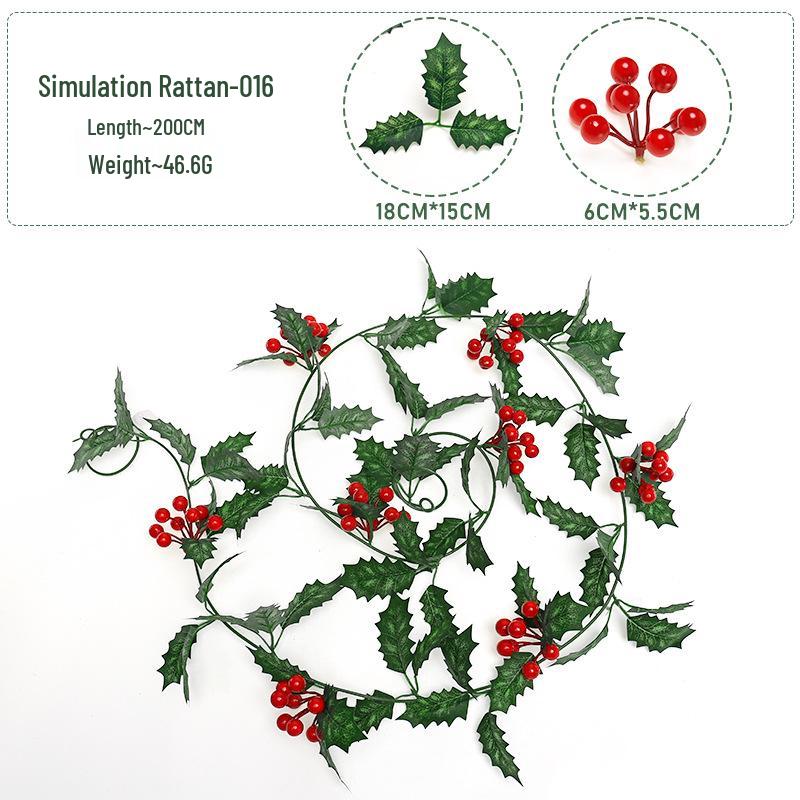 2026 Artificial Christmas Vine with Red Berries - European and American Wall Hanging Decoration