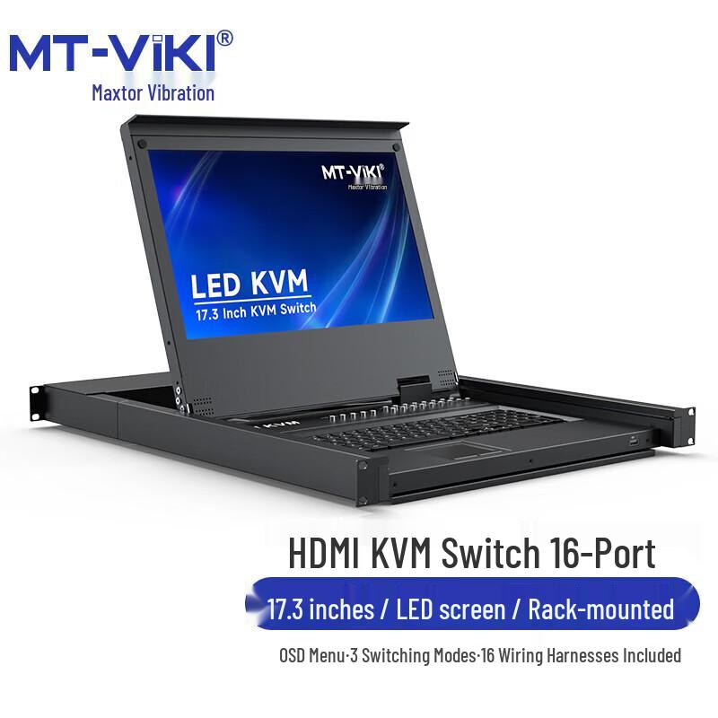 MT-viki 16-Port Rack-mount HDMI KVM Switch with 17-inch LED Monitor