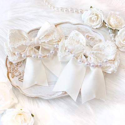 Ribbon Clip Set of 2 Lolita Yume Kawaii Gothic Lolita Hair Clip Hairpin Hair Accessory White Vol.5 [Item]