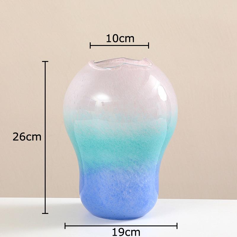 Cute Pink Blue Gradient Glass Vase Hydroponics Plant Pots Table Decoration Flower Arrangement Floral Vases Room Aesthetic Decor