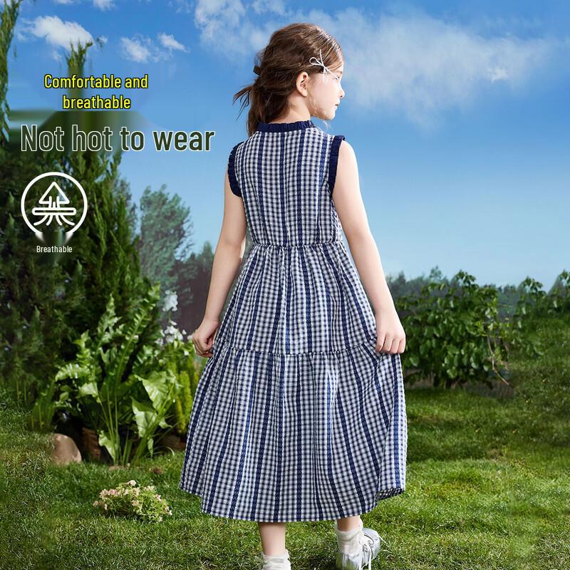 Girls' Retro Plaid Sleeveless Princess Dress