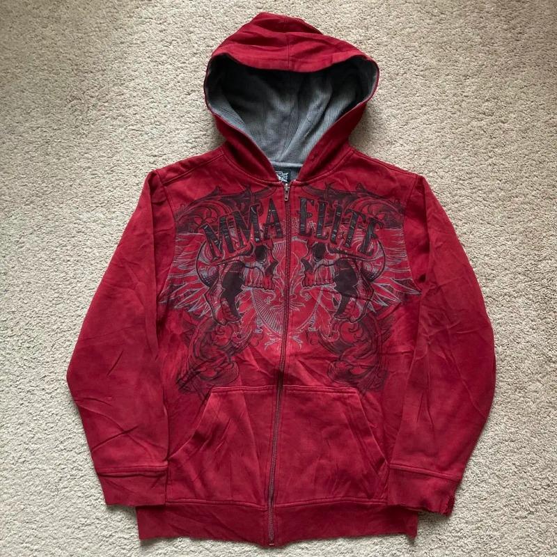 American Y2K New Fashion Trend Fleece Padded Zipper Hoodie Women Street Hip Hop Joker Loose Sweatshirt Couple Casual Punk Hoodie