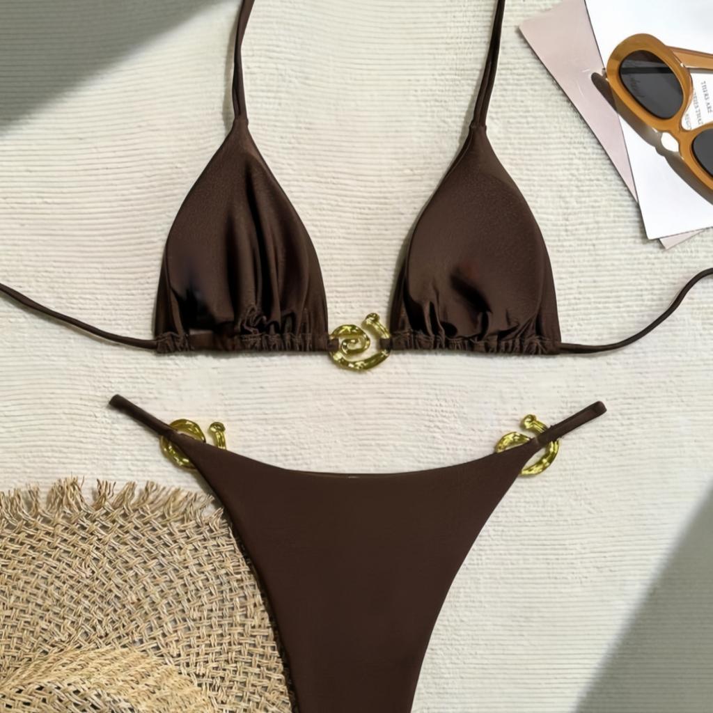 Swimsuit Bikini Women's New Split Solid Color Sexy Halter Swimsuit Bikini New