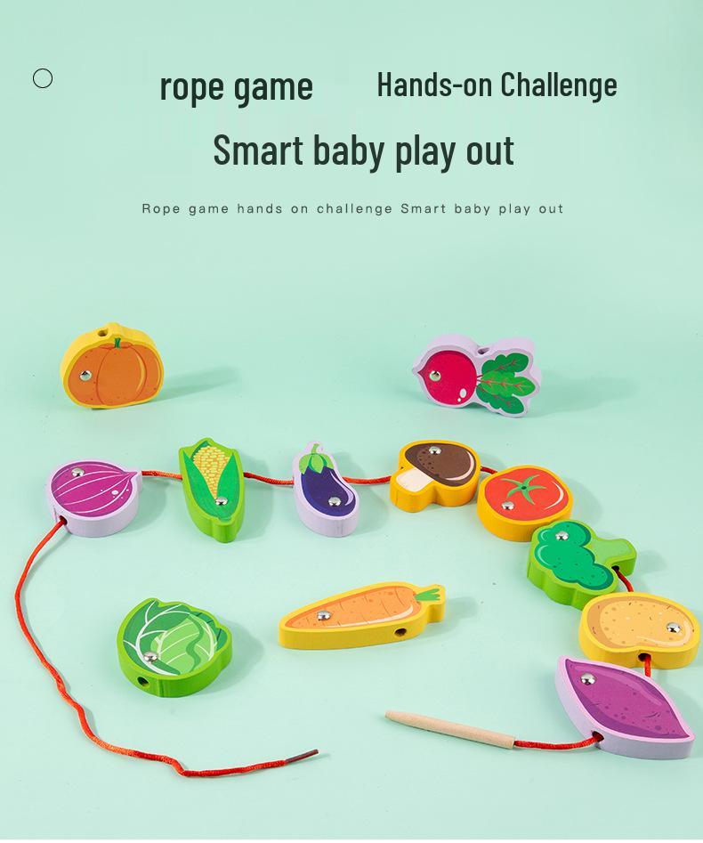 Children's Double-Sided Wooden Activity Board: Matching, Stringing, Drawing, Beading, and Fishing Educational Toy