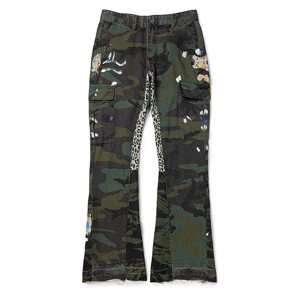 Trendy Wijde Jeans, Gewassen, Slijtageplekken, Patchwork, Unisex Stijl