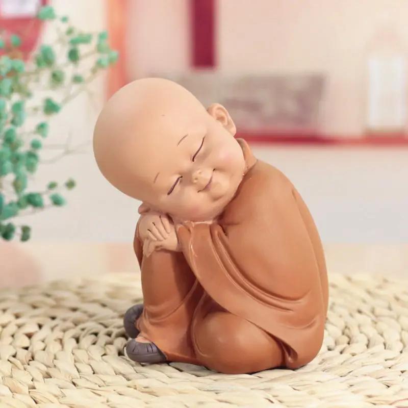 1pc Monk Figurines Car Decoration Crafts,Home Decor Kungfu Monks Figure Car Ornament Buddha Boy Accessories Figurines Tea Pet