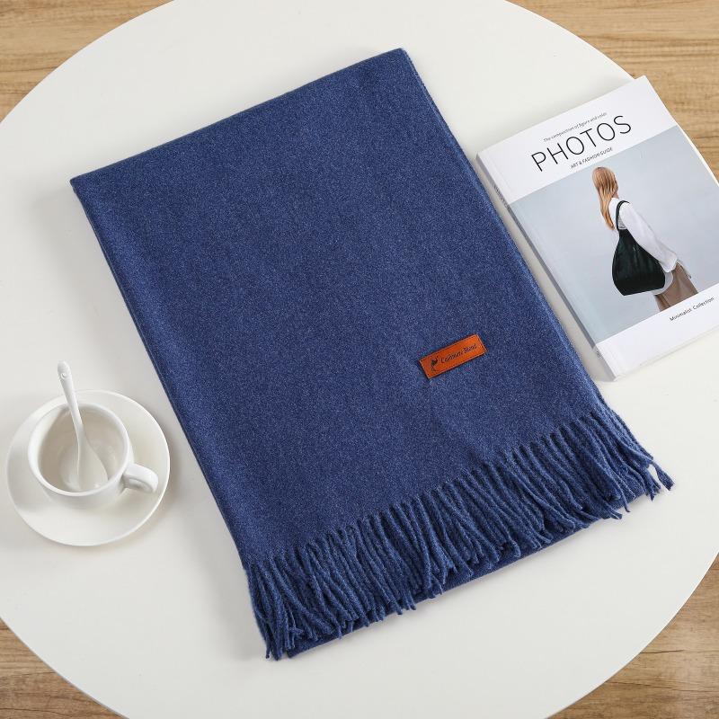 Solid Color Imitation Cashmere Warm Scarf Women's Four Seasons Can Be Used with Outer Shawl Fringed Versatile Scarf
