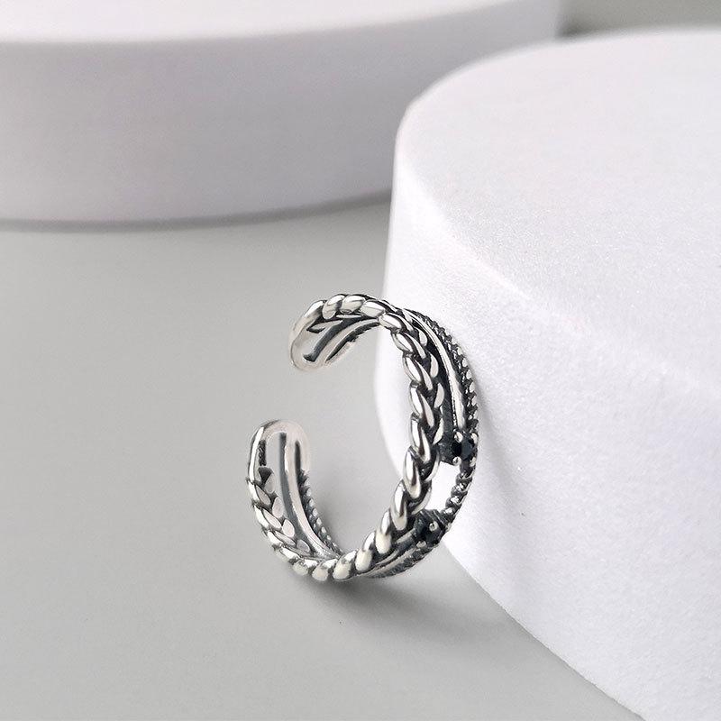 S925 Silver Ring Women's Fashionable Thai Silver Multi-layer Diamond Ring Personalized Twist Wide Face Exaggerated Index Finger Ring