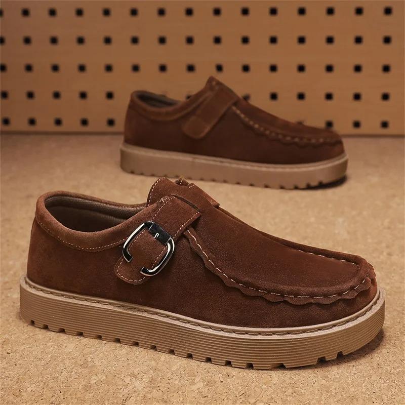 Fashion Men's Shoes 2026New Suede Casual Shoes Comfortable Thick Soled Loafers Slip-On Driving Shoes for Men Vulcanized Footwear