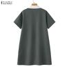 ZANZEA Womens Splice Turn Down Collar Casual Short Sleeve Dress