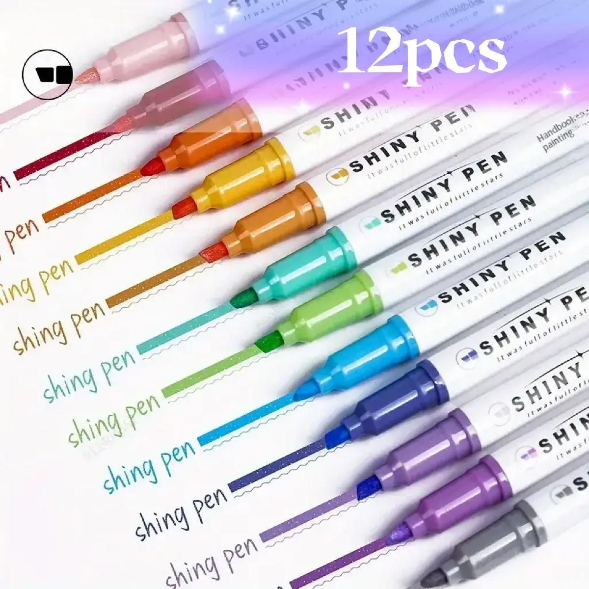

12PCS Glitter Shiny Highlighter Marker Pens, Neon Fluorescent and Sparkling Colored Pens for School Supplies, Stationery